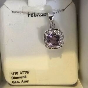 Genuine Amethyst & 1/10ct Diamond Necklace NWT